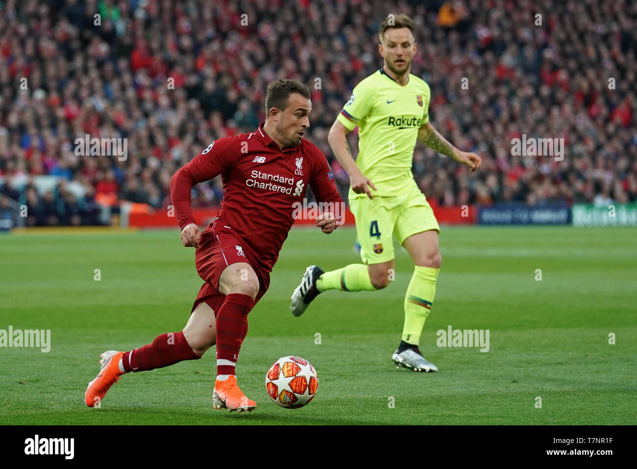 Liverpools Xherdan Shaqiri in Aktion während des heutigen Match 7 Mayl 2019, Anfield Stadion, Liverpool, England, UEFA Champions League, Halbfinale, Rückspiel, Liverpool FC vs FC Barcelona Quelle: Terry Donnelly/News Bilder Stockfoto