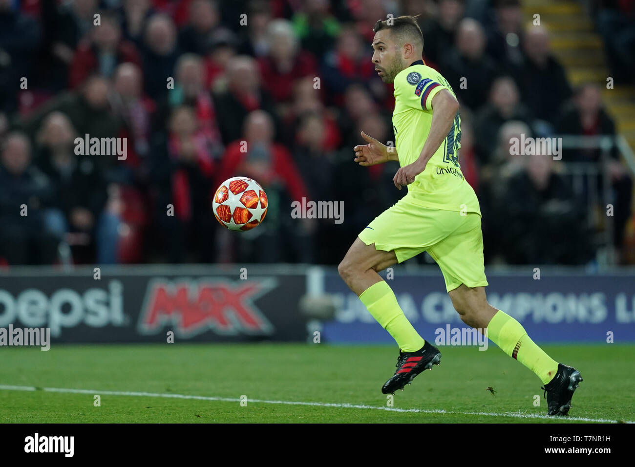Barcelonas Jordi Alba in Aktion während des heutigen Match 7 Mayl 2019, Anfield Stadion, Liverpool, England, UEFA Champions League, Halbfinale, Rückspiel, Liverpool FC vs FC Barcelona Quelle: Terry Donnelly/News Bilder Stockfoto
