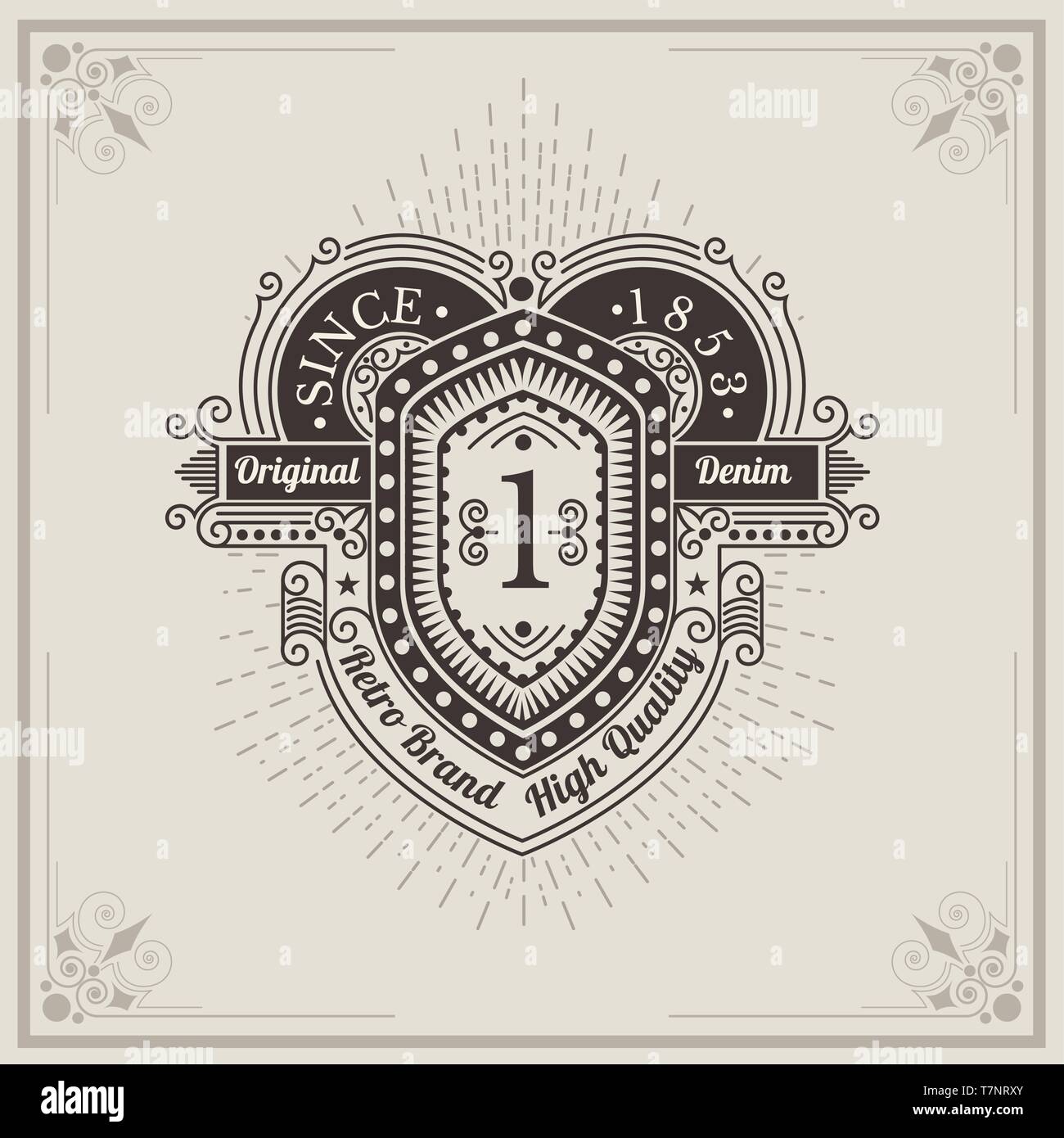 Etikett oder heraldischen Elemente mit Muster im Vintage Style Stock Vektor