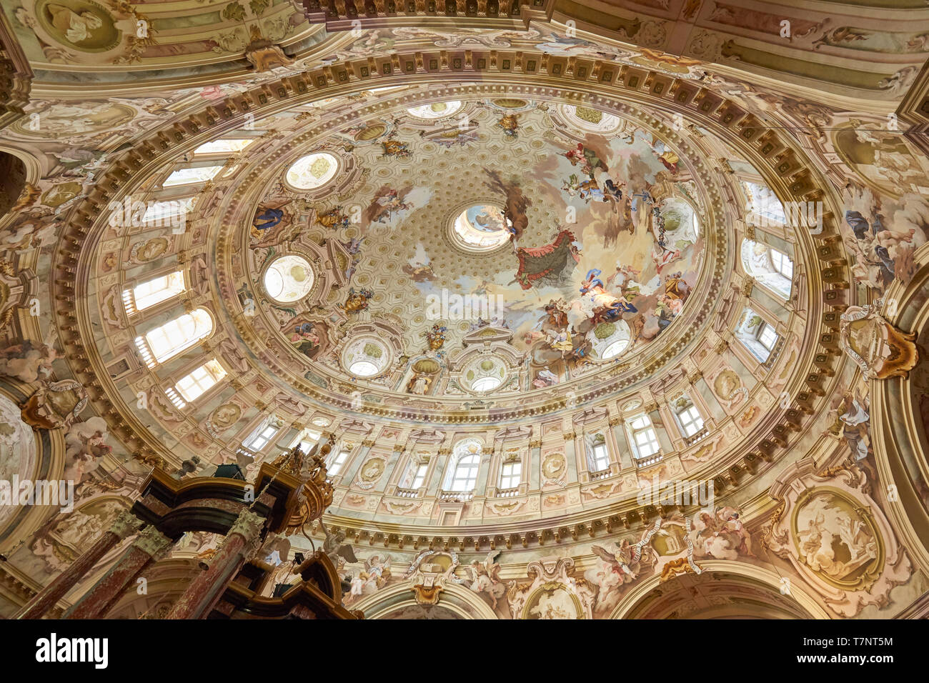 Vicoforte, Italien, 17. August 2016: Wallfahrtskirche von Vicoforte elliptische barocken Kuppel mit Fresken, großem Betrachtungswinkel in Piemont, Italien Stockfoto