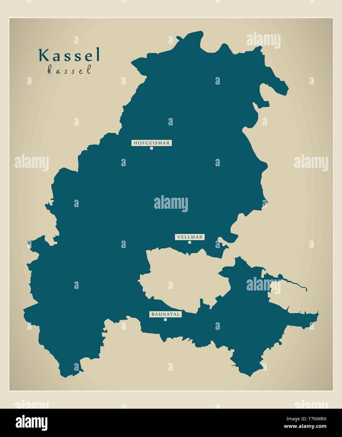 Moderne Karte - Kassel Grafschaft Hessen DE Stock Vektor