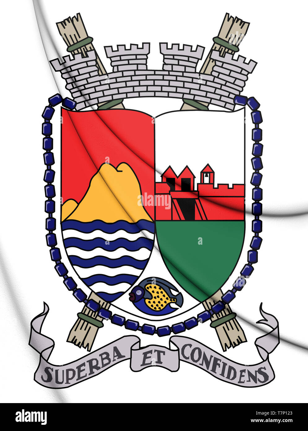 3D-Sint Eustatius Wappen. 3D-Darstellung. Stockfoto