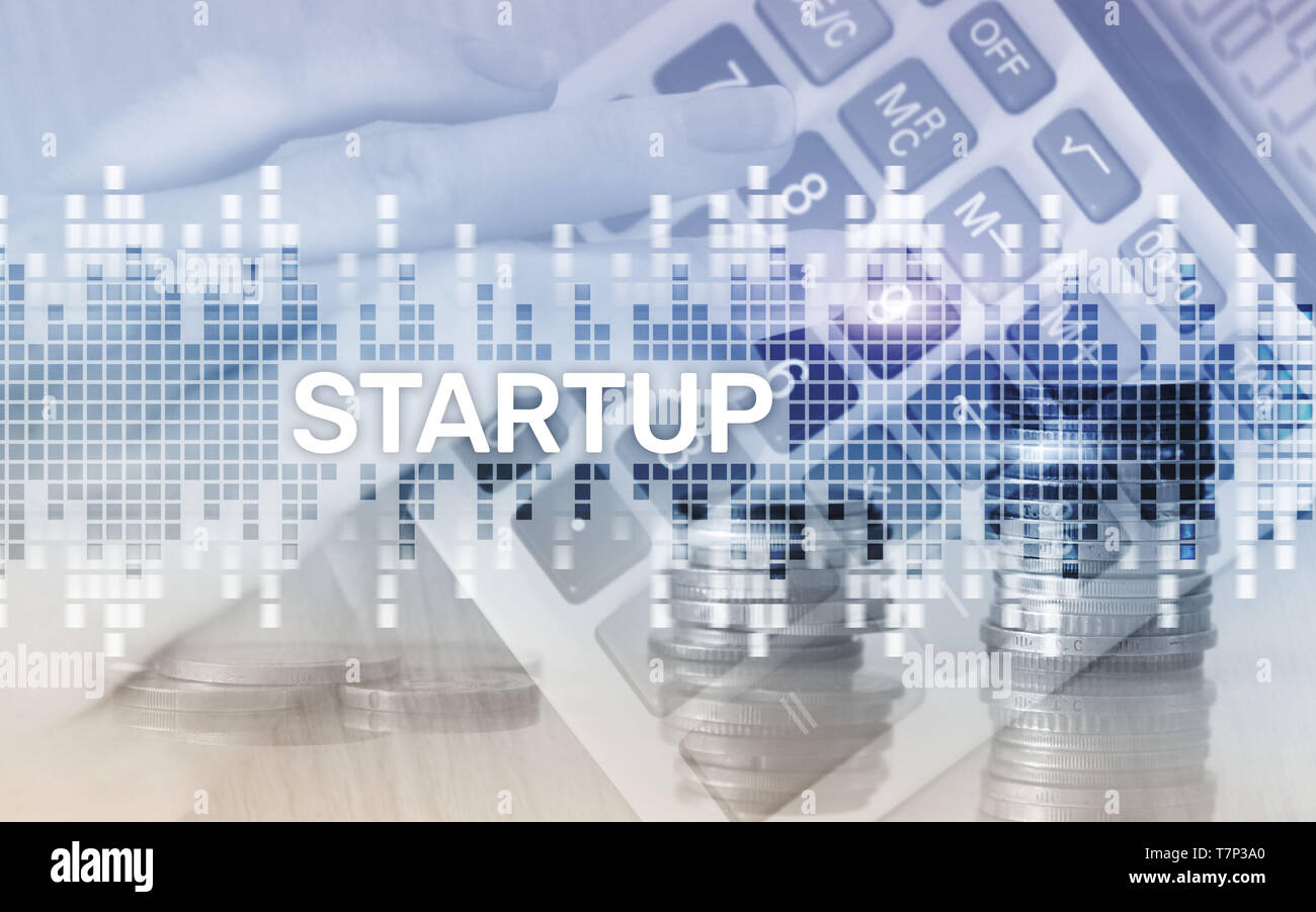 Erfolgreiche Teamarbeit und Existenzgründung Konzept. Inschrift auf dem Bildschirm: Startup. Wirtschaft Wirtschaft. Stockfoto
