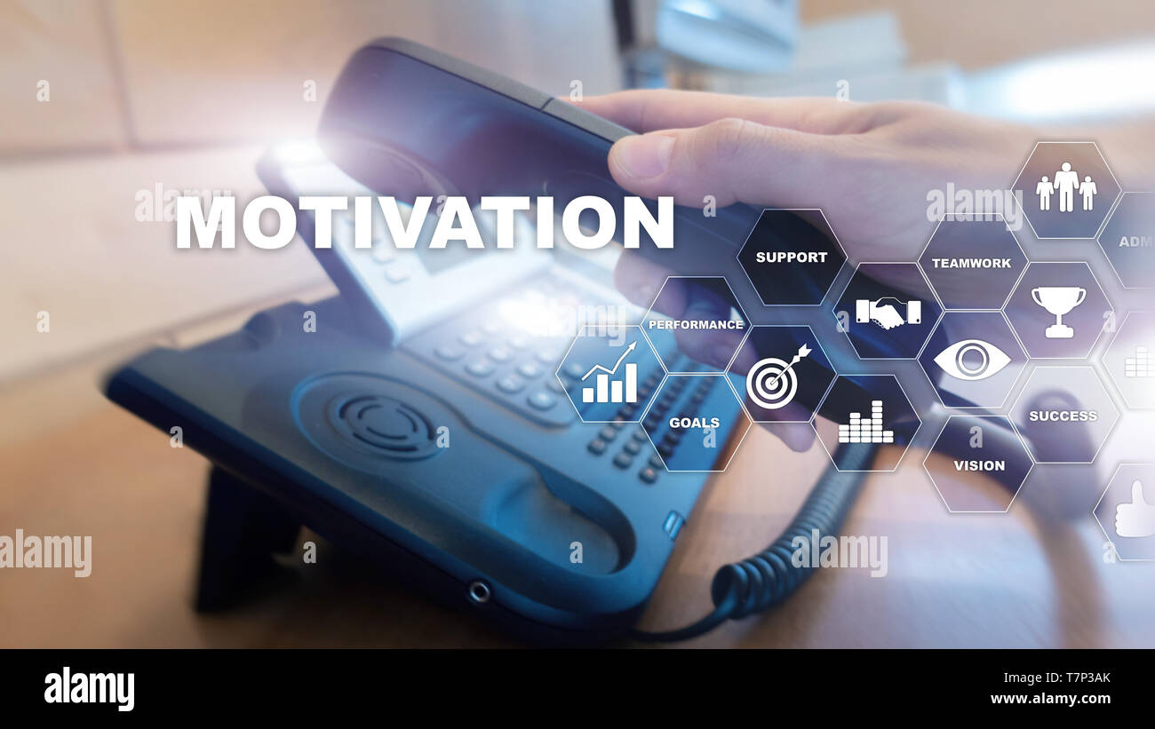 Motivation Konzept mit den Elementen. Business Team. Finanzkonzept auf verschwommenen Hintergrund. Mixed Media. Stockfoto