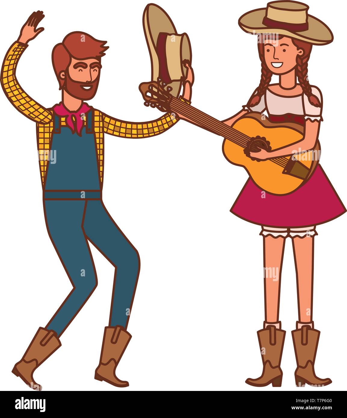 Die Landwirte Paar mit Musikinstrument Stock Vektor
