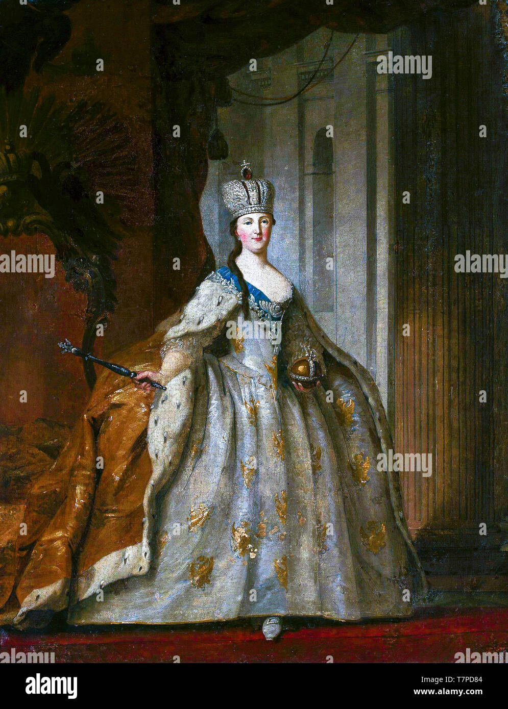 Ivan Argunov, Portrait von Katharina die Große, nach 1762 mit Krone und Zepter Orb Stockfoto