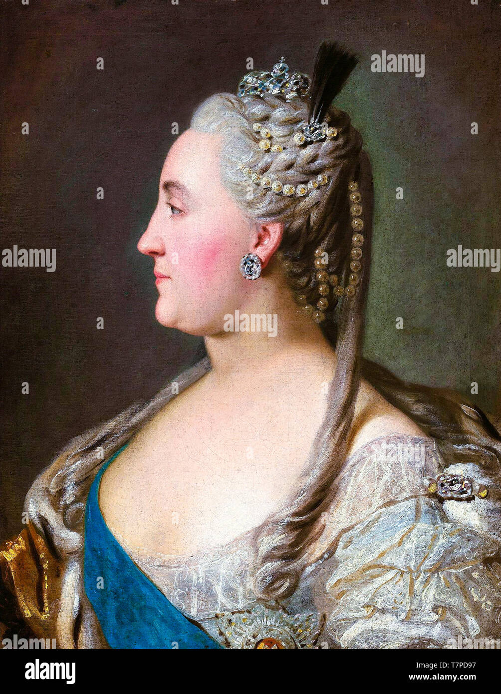 Katharina die Große, Portrait Malerei im Profil von Fedor Rokotov, 1763 Stockfoto