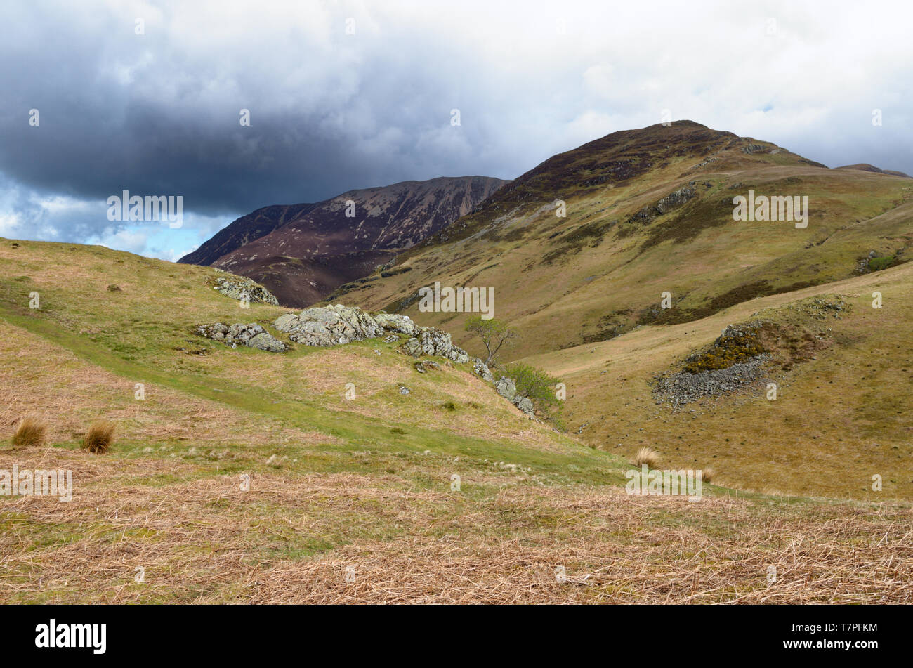 Blick auf Felsen Hügel vom Rannerdale Knotts Spaziergang im Lake District Stockfoto