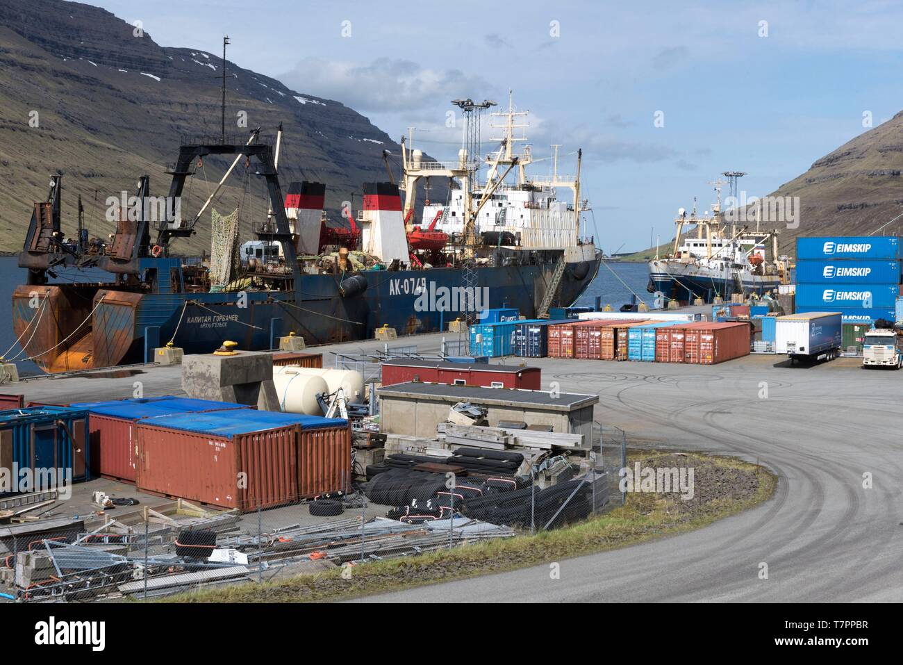 Dänemark, Färöer Inseln, Insel Bordoy, Sandavagur, Hafen Stockfoto