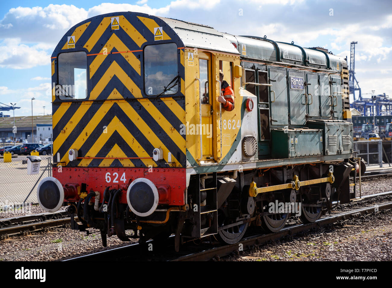 Class 08 Diesel Rangierlok, Hafen von Felixstowe, Suffolk, Großbritannien. Stockfoto