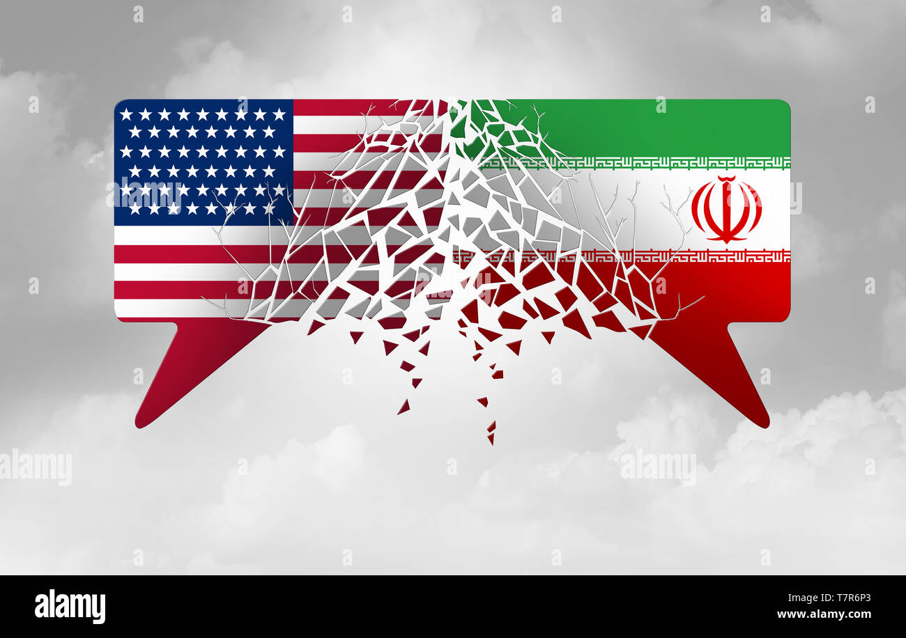 Iran Usa Krise und USA Konflikt Konzept als amerikanische und Iranische Sicherheitsproblem durch wirtschaftliche Sanktionen und nuklearer Deal Vereinbarung. Stockfoto