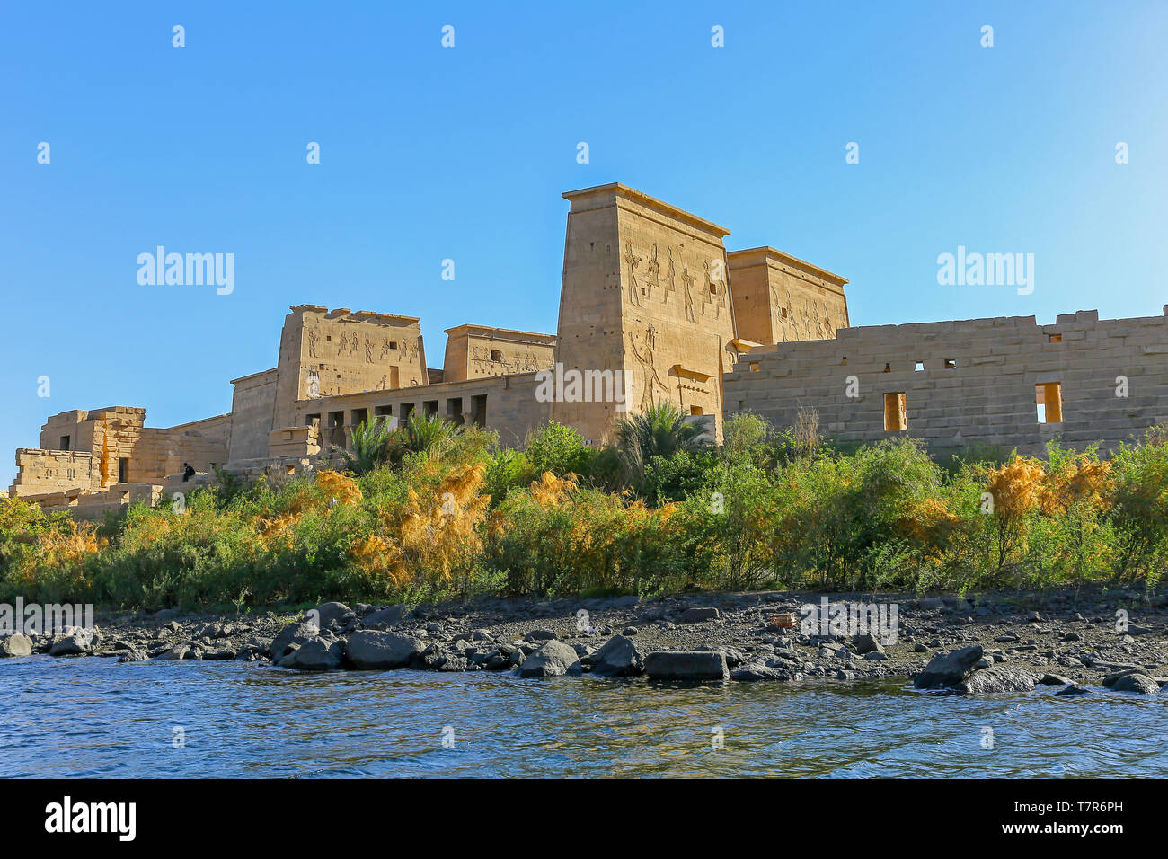 Der Tempel von Philae, ein ägyptischer Tempel Komplex auf der Insel Agilkia, hinter dem Aswan Dam und Lake Nasser, Ägypten, Nordafrika Stockfoto