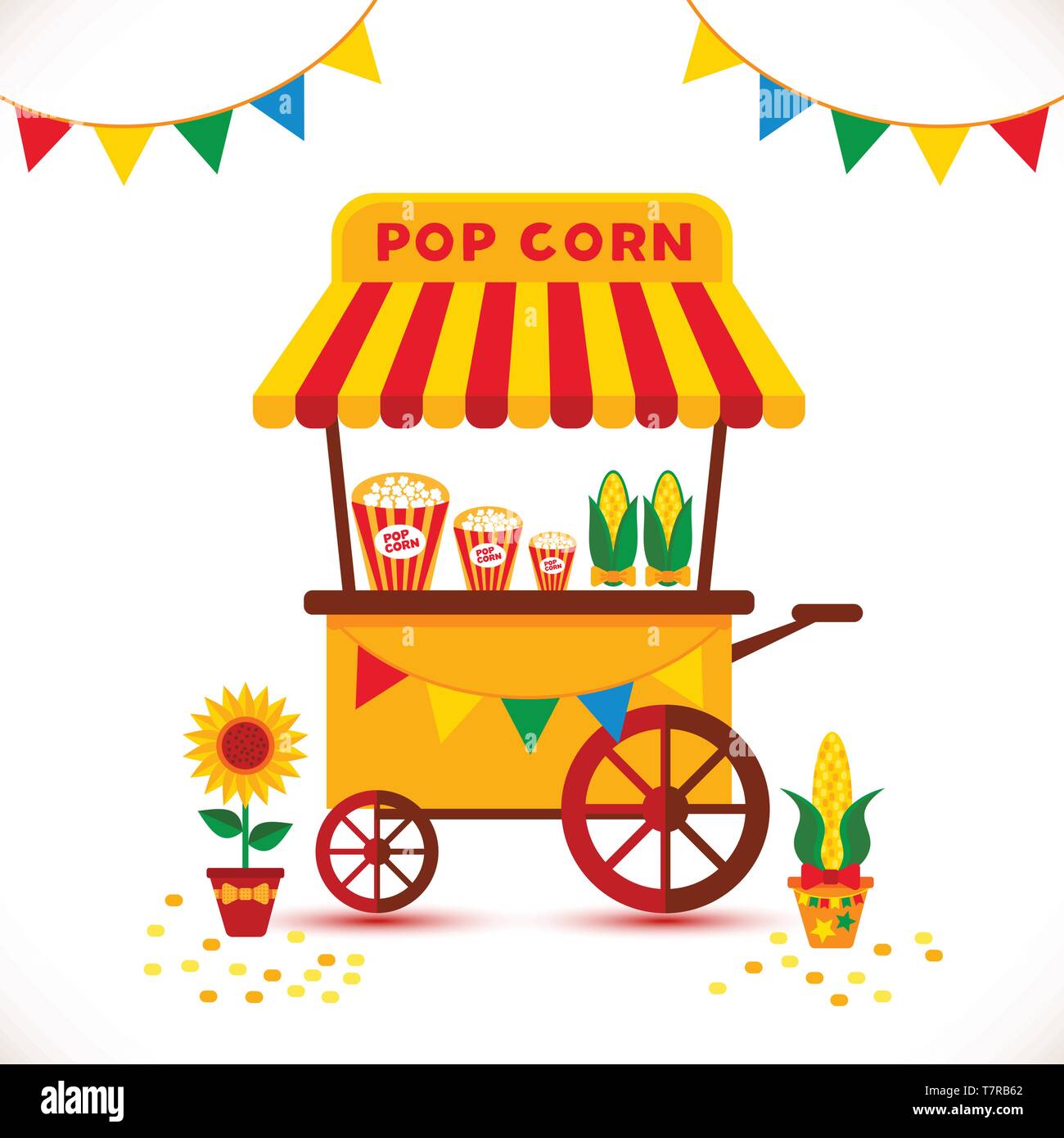 Popcorn Warenkorb Karneval store und Spaß Festival popcorn Warenkorb. Popcorn cartoon Warenkorb lecker lecker retro Auto. Stock Vektor