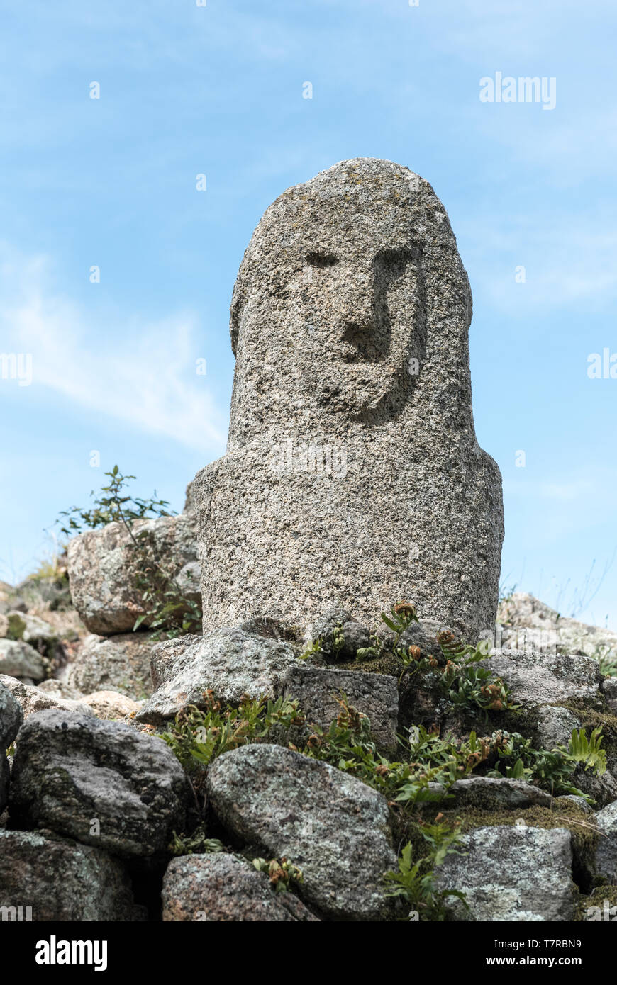 Anthropomorphen Menhir bei Filitosa, Korsika Stockfoto