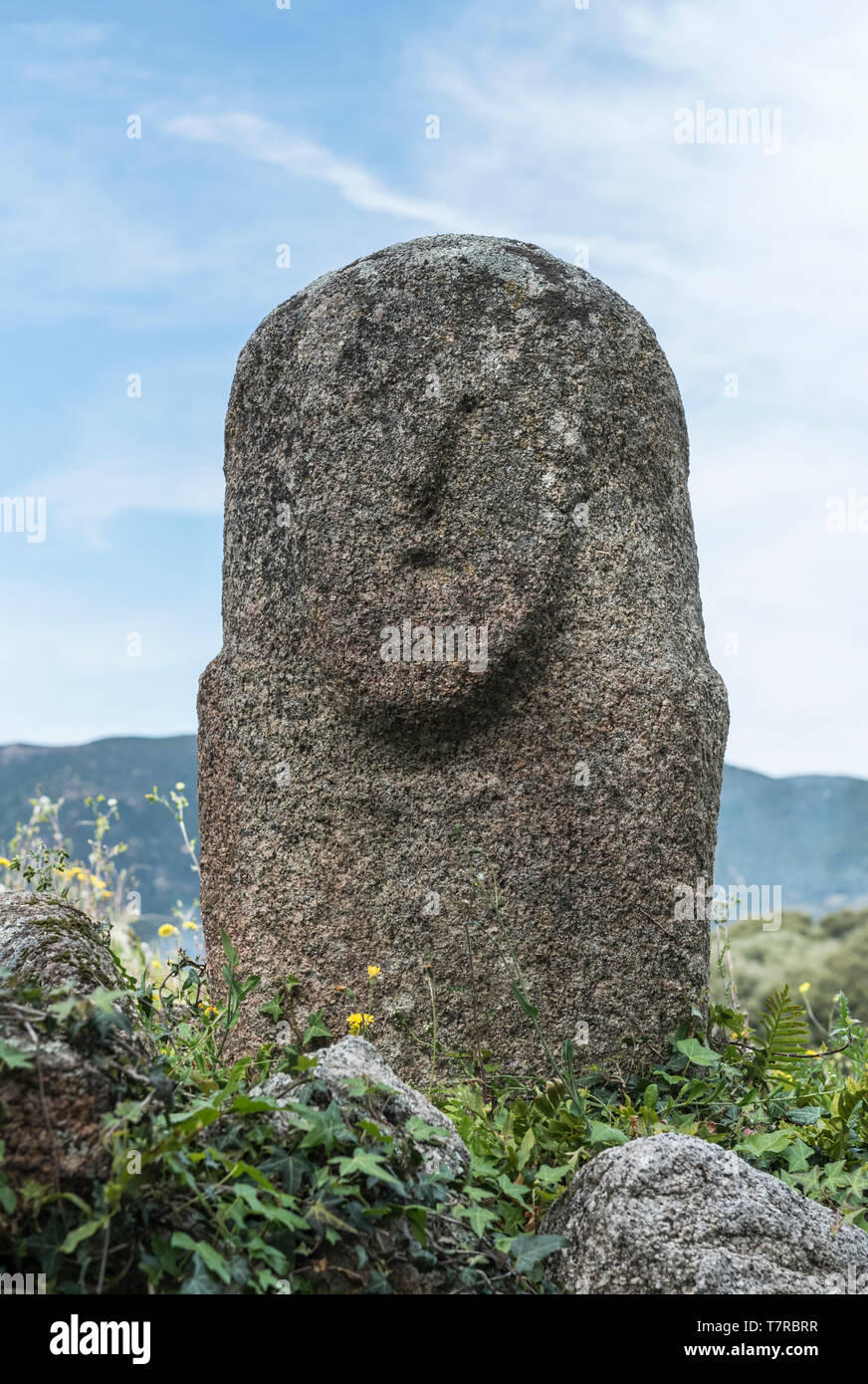 Anthropomorphen Menhir bei Filitosa, Korsika Stockfoto
