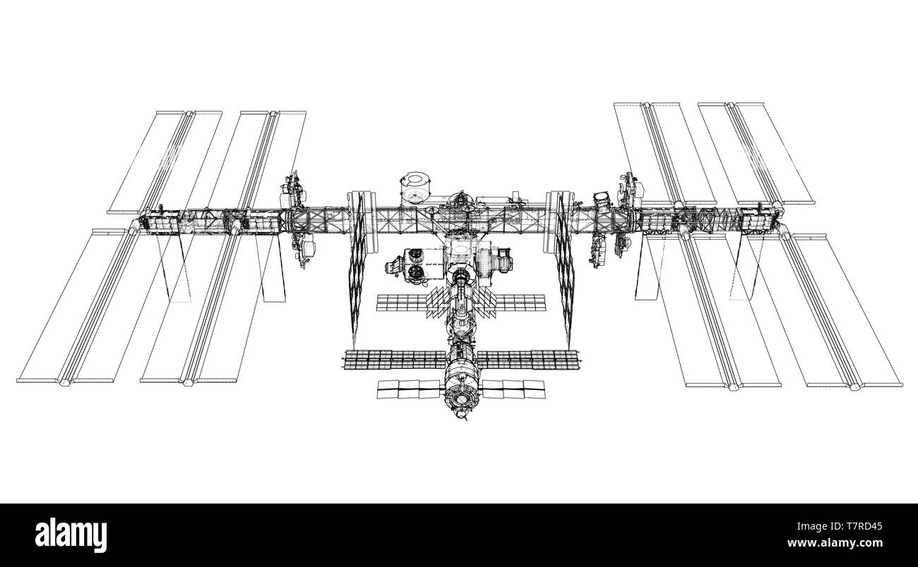 Internationale Raumstation skizzieren. Vektor Stock Vektor