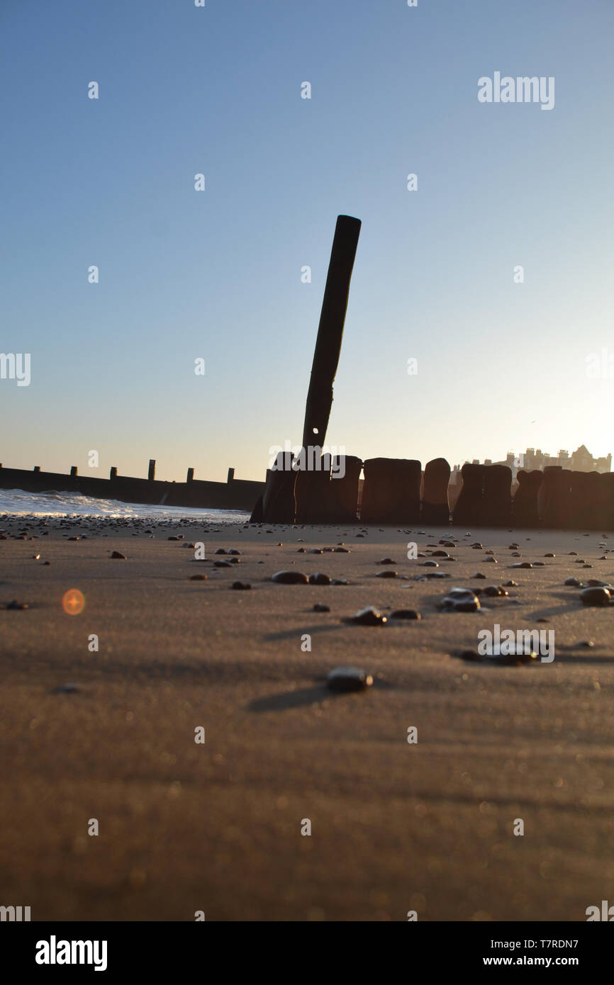 Endlosen blauen Himmel auf Southwold Beach, Southwold, Suffolk Stockfoto