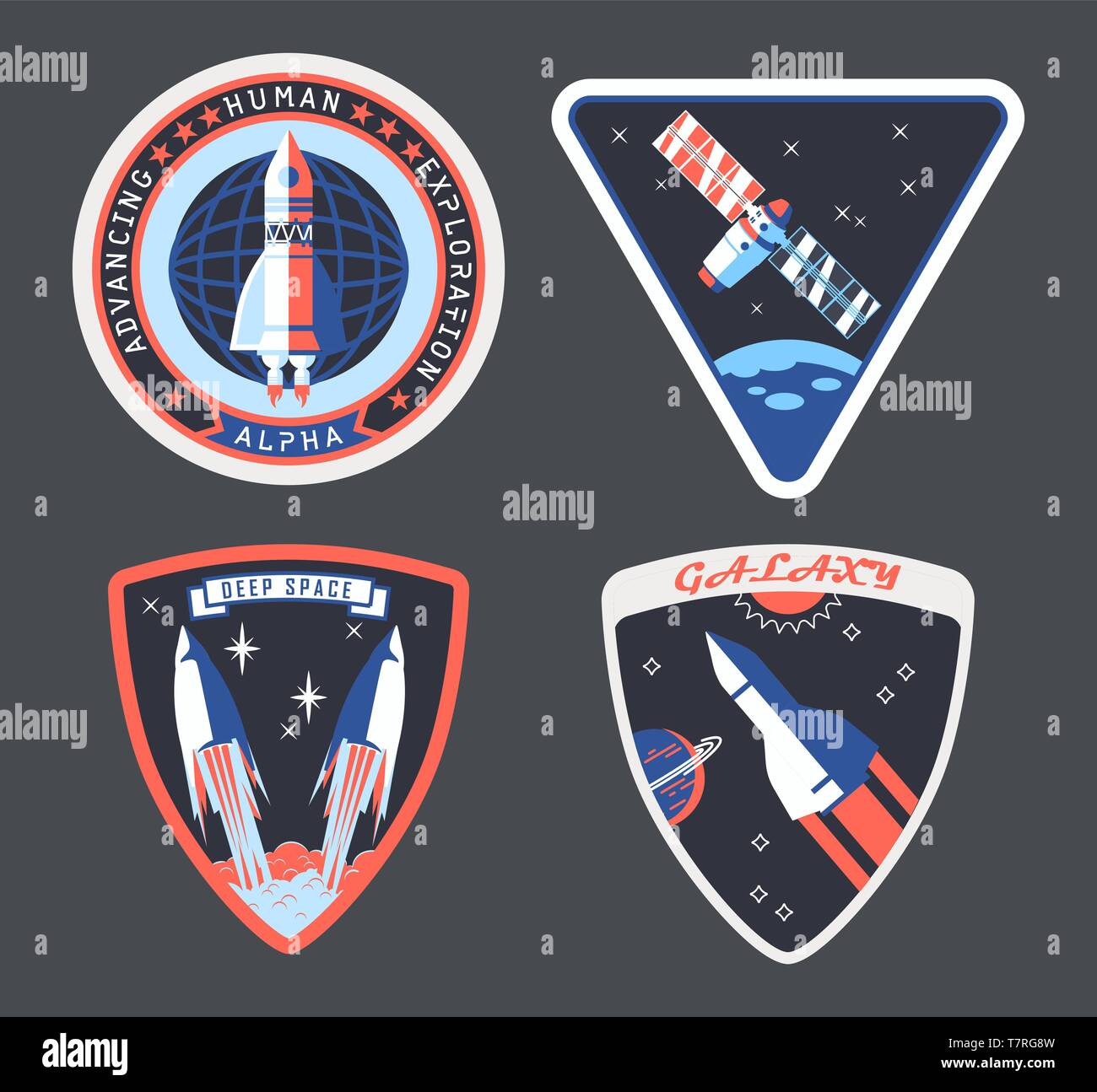 Eingestellt von isolierten Astronaut oder kosmonaut Patch, Zeichen Stock Vektor