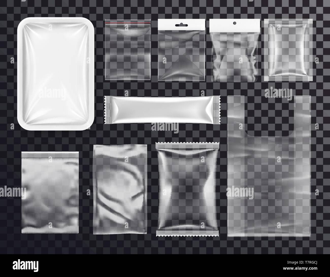 Realistische Plastik Tasche Tasche Mockup, Reißverschluss-Tasche Stock Vektor