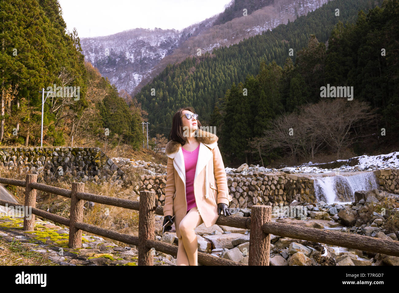 Irene Portrait an Hölle Tal oder Jigokudani ist das Naturschutzgebiet in Japan mit monkey Hot Spring. Unzählige atemberaubende Ausblicke entlang der Weise, Stockfoto