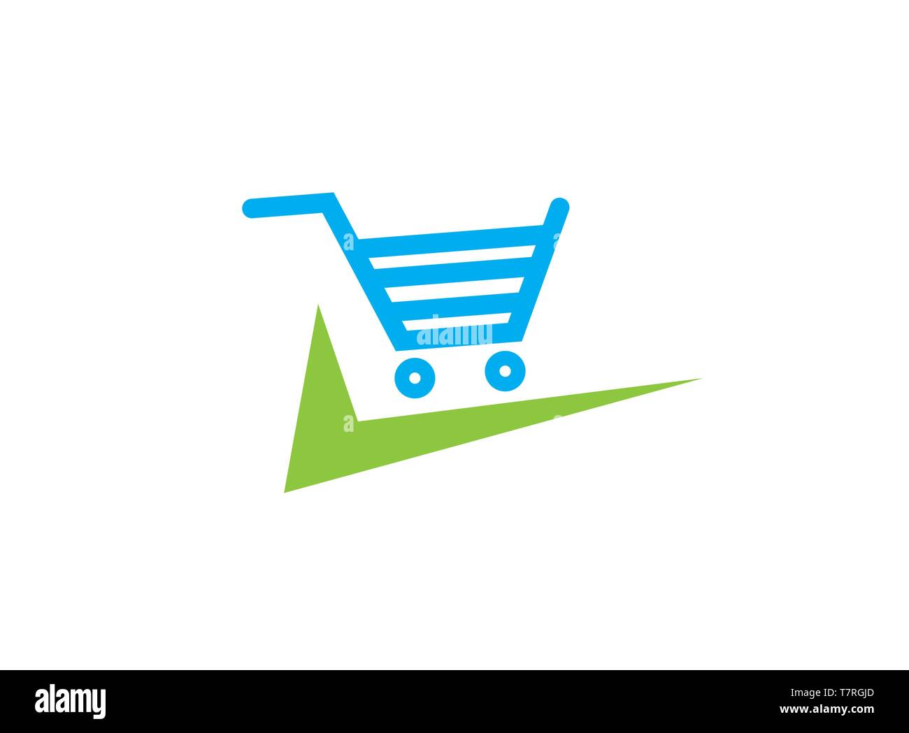 Blauer Warenkorb zum Einkaufen Symbol mit Häkchen Logo Vektor-Design-Illustration auf weißem Hintergrund Stock Vektor