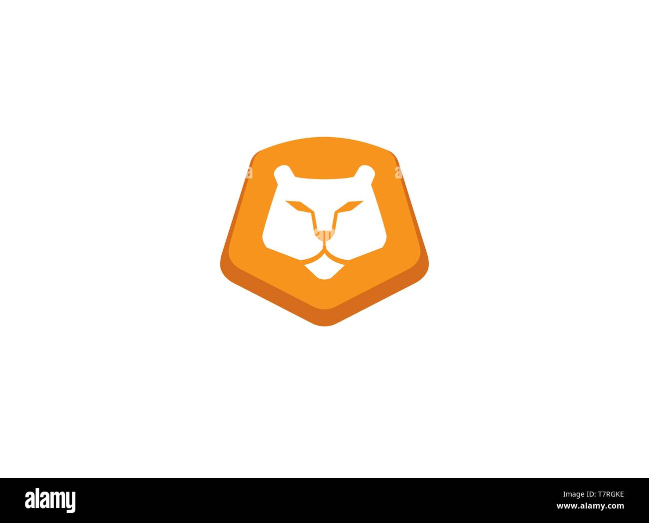 Orangefarbener Löwenkopf und -Gesicht für Illustration des Logo-Designs, Symbol mit Tierkönig auf weißem Hintergrund Stock Vektor