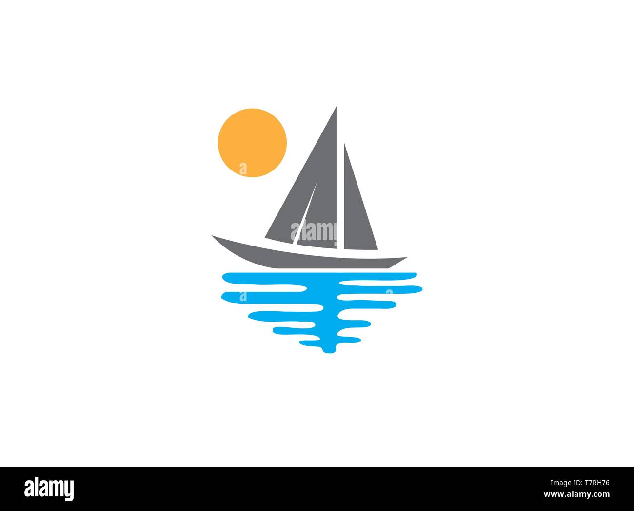 Yachtcharter Abdichtung mit Sonne und Meer Logo Design Illustration auf weißem Hintergrund Stock Vektor