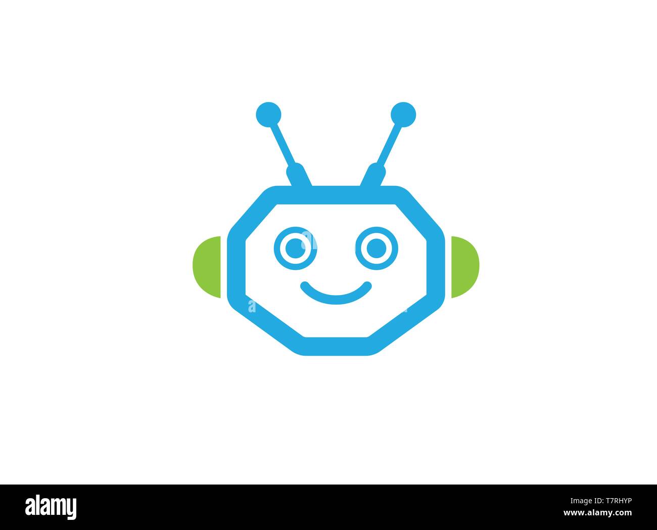 Roboterkopf mit Smile Face vector Logo Design Illustration auf weißem Hintergrund Stock Vektor