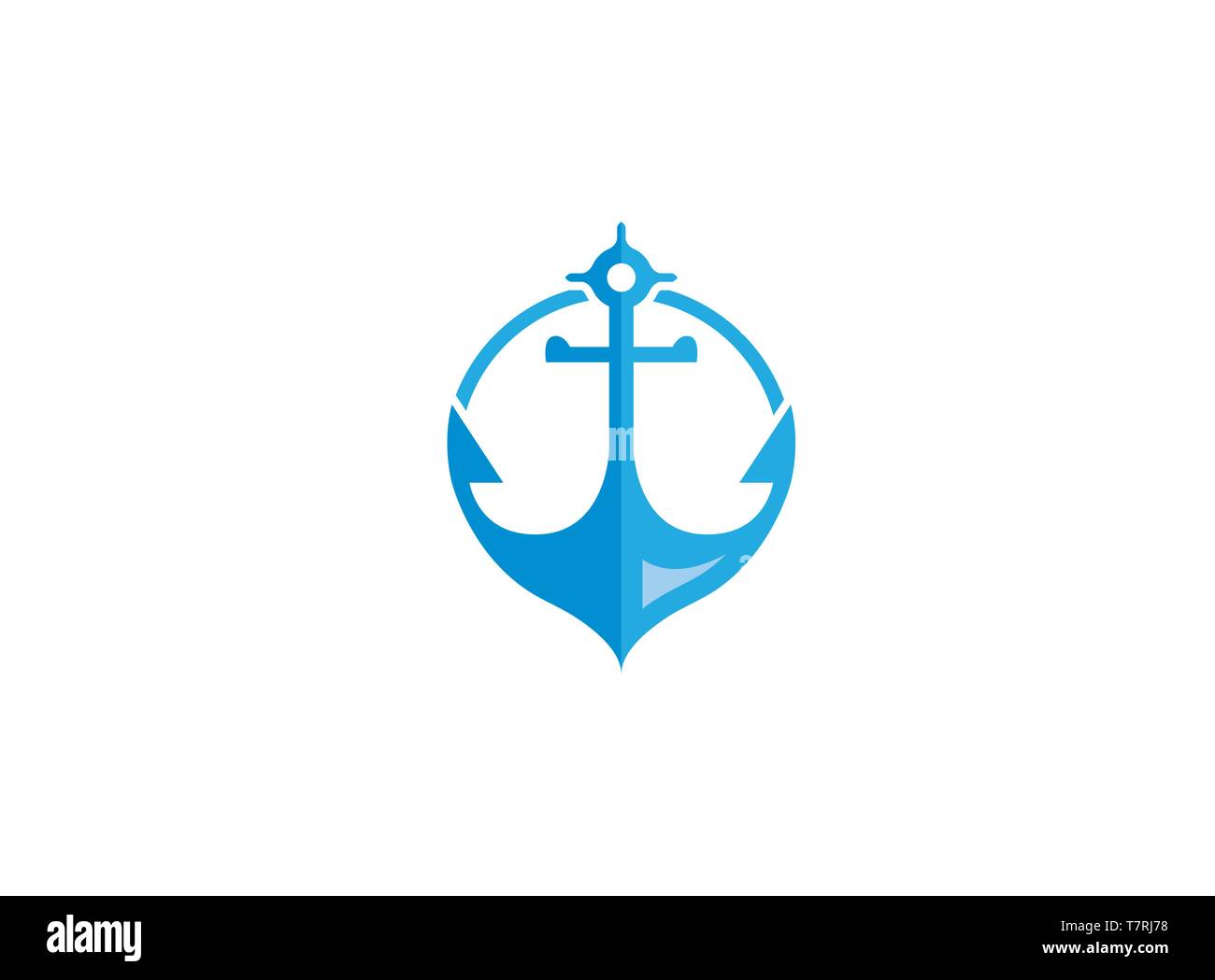 Blau für Boot und Yacht Logo Design Illustration Anker auf weißem Hintergrund Stock Vektor