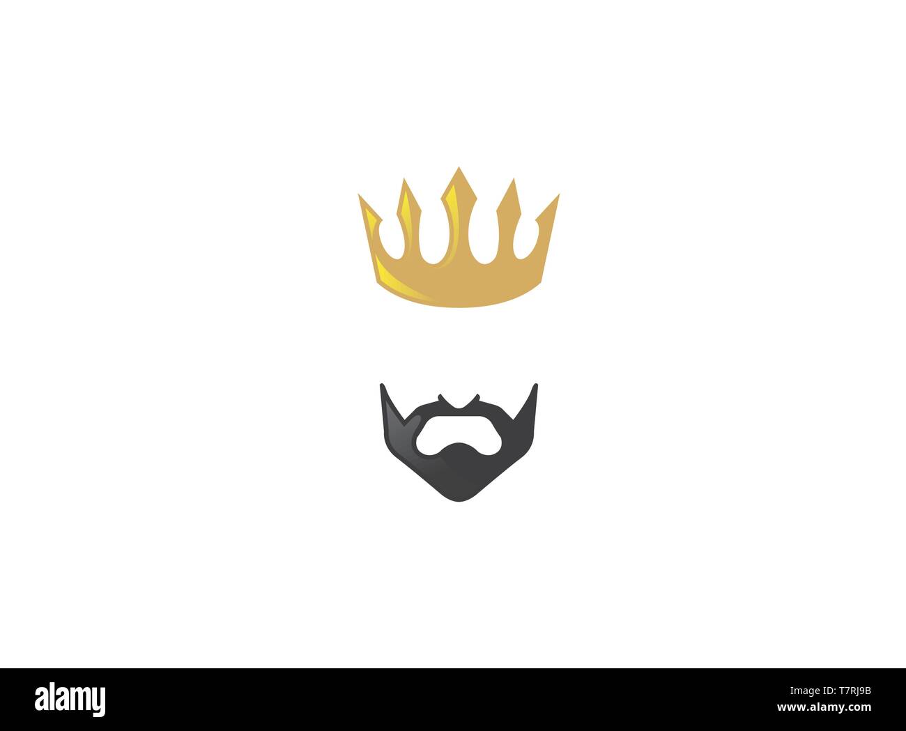 Herrn und König goldene Krone mit schwarzem Bart Logo Design Illustration auf weißem Hintergrund Stock Vektor