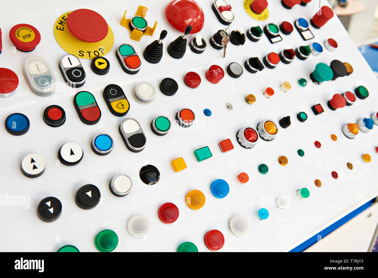 Schaltflächen für die Control Panels für elektrische Anlagen Stockfoto