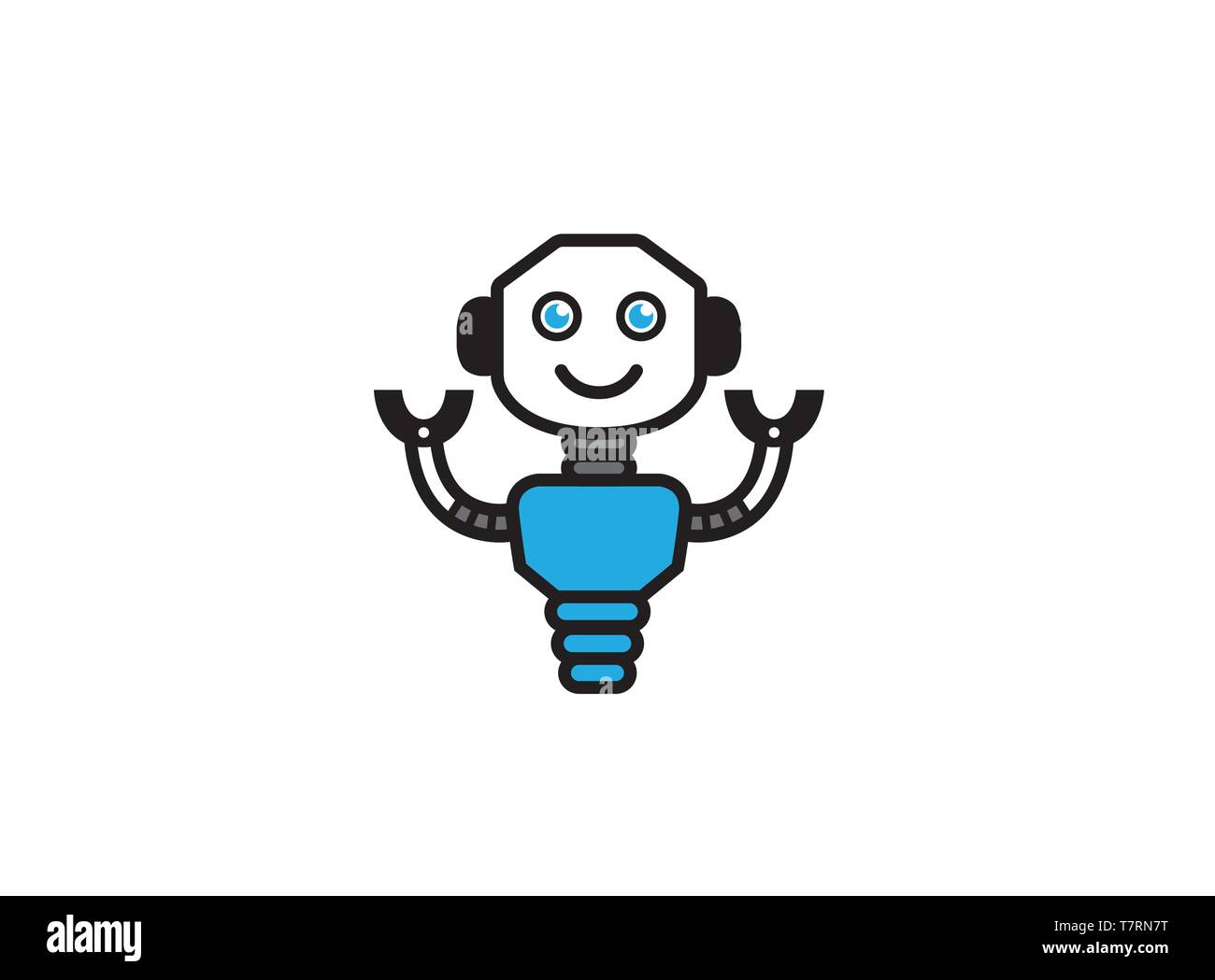 Lächelnd Roboter mit hands up für Logo Stock Vektor