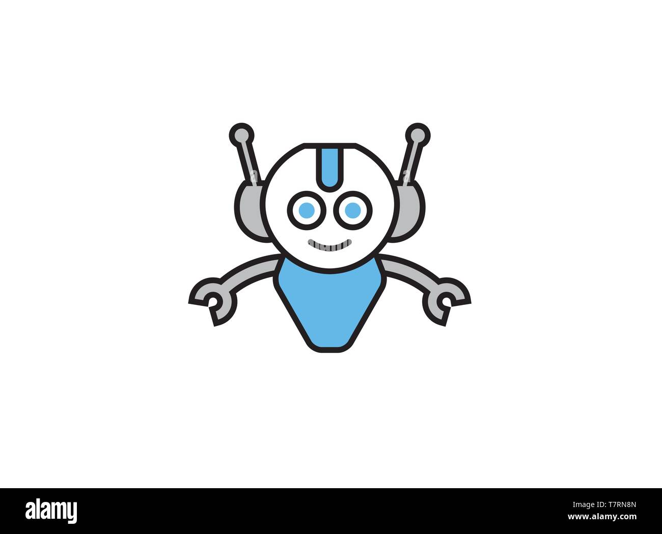 Lächelnd Roboter mit offenen Händen für Logo Stock Vektor