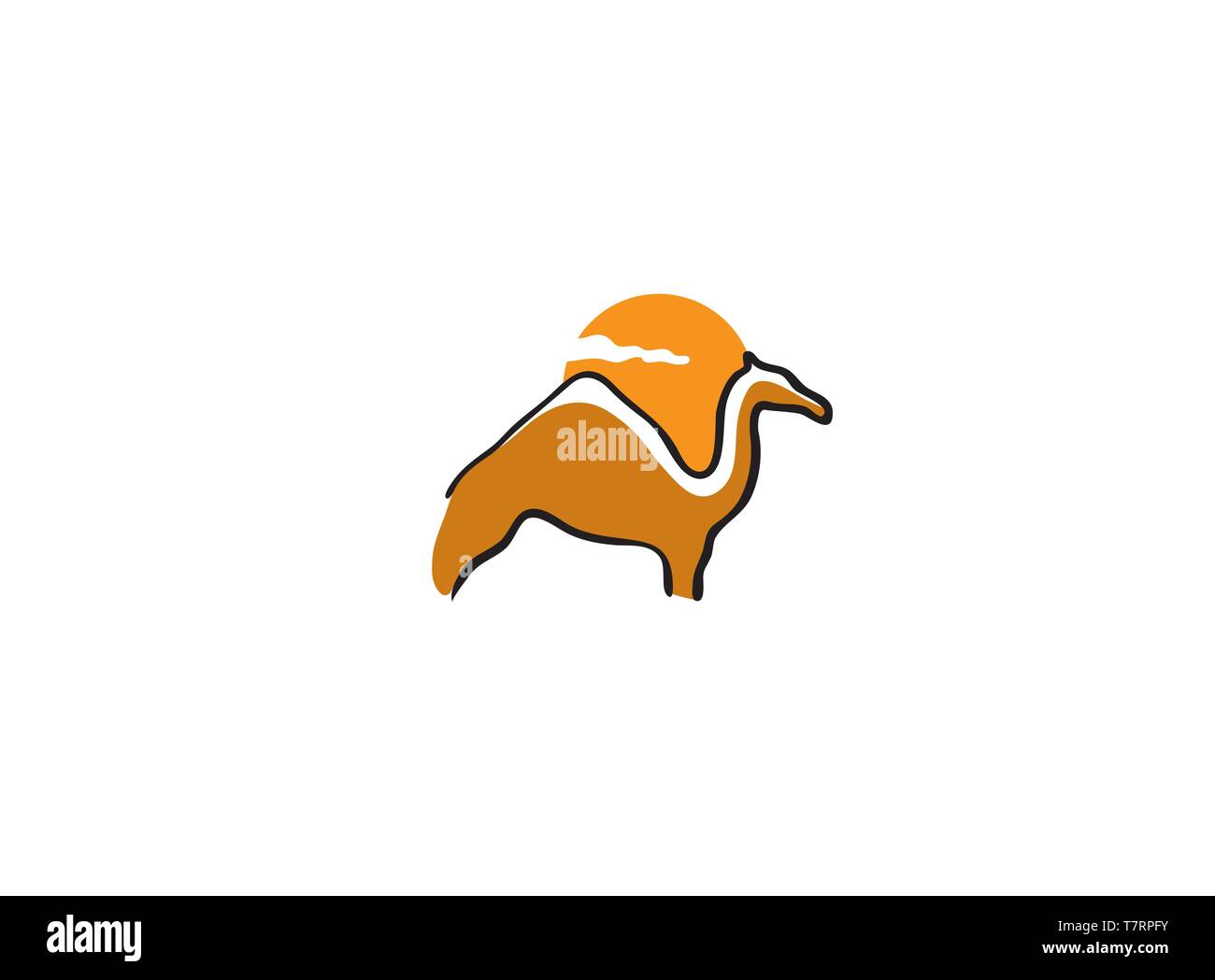 Kamel stehen und Sonne im Hintergrund für das Logo Stock Vektor