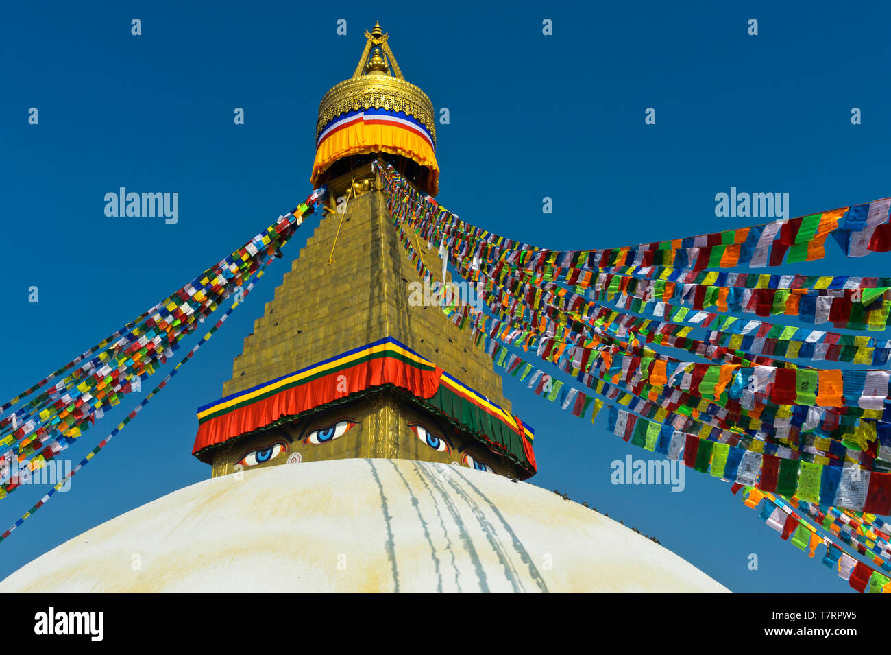 Boudhanath Stupa mit Buddhas Augen, Kathmandu, Nepal Stockfoto