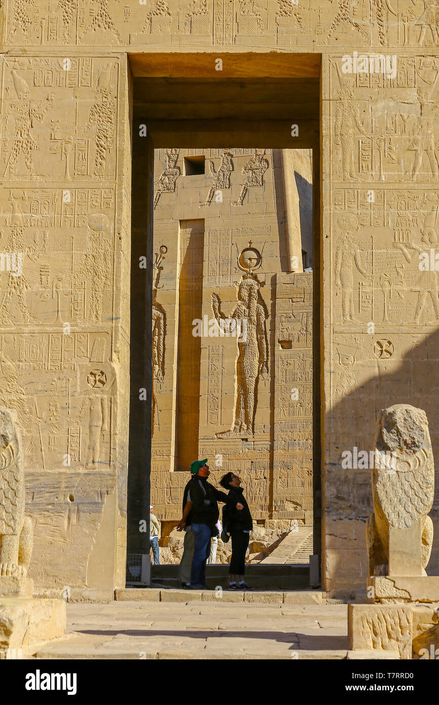 Der Tempel von Philae, ein ägyptischer Tempel Komplex auf der Insel Agilkia, hinter dem Aswan Dam und Lake Nasser, Ägypten, Nordafrika Stockfoto