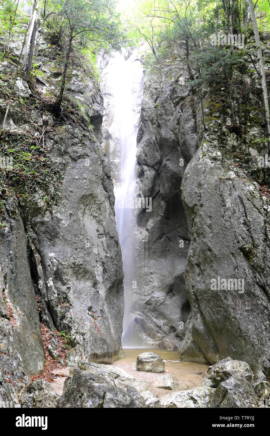 Der Wasserfall war einer der Lieblingsorte der Kaiserin Elisabeth von Österreich, die sich in der Nähe viele Sommer in Bad Ischl verbrachte Stockfoto