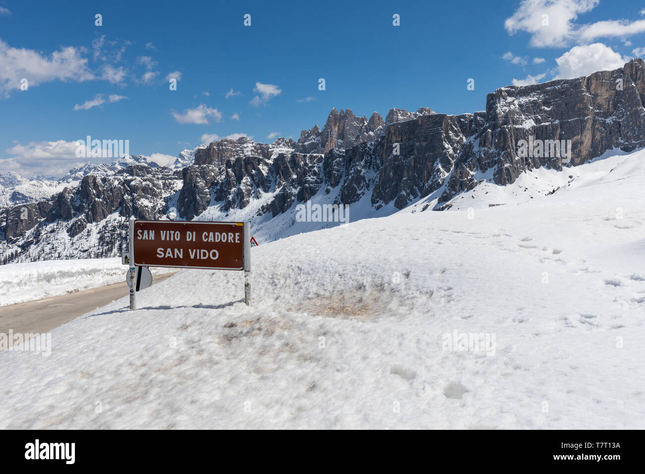 San Vito di Cadore (San Vito) Schild am Passo Giau, Dolomiten, Italien Stockfoto