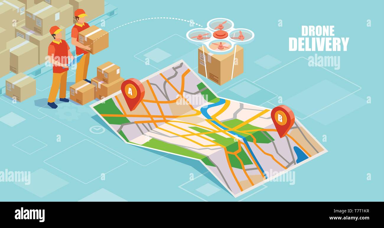 Vektor Konzept für die drohne Delivery Service Technologie. Stock Vektor