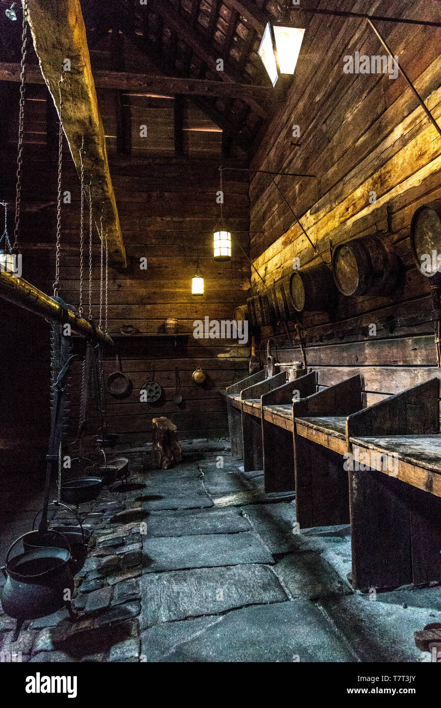 Innenraum eine Küche, in der Schøtstuene Museum, Bergen, Norwegen Stockfoto