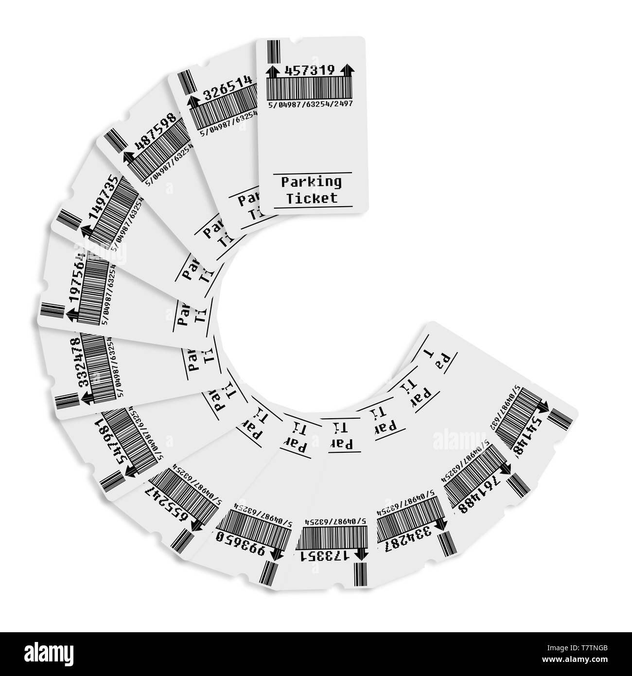 Ticket für Parkplatz Konzept Bild - Bar Code und Code-nummern sind vollständig konfektioniert - Konzept Bild auf weißem Hintergrund für einfache Auswahl Stockfoto