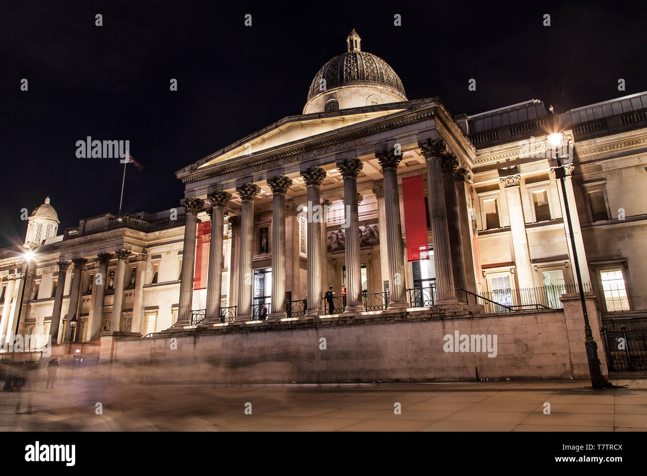 National Gallery in der Nacht, London, Vereinigtes Königreich. Stockfoto