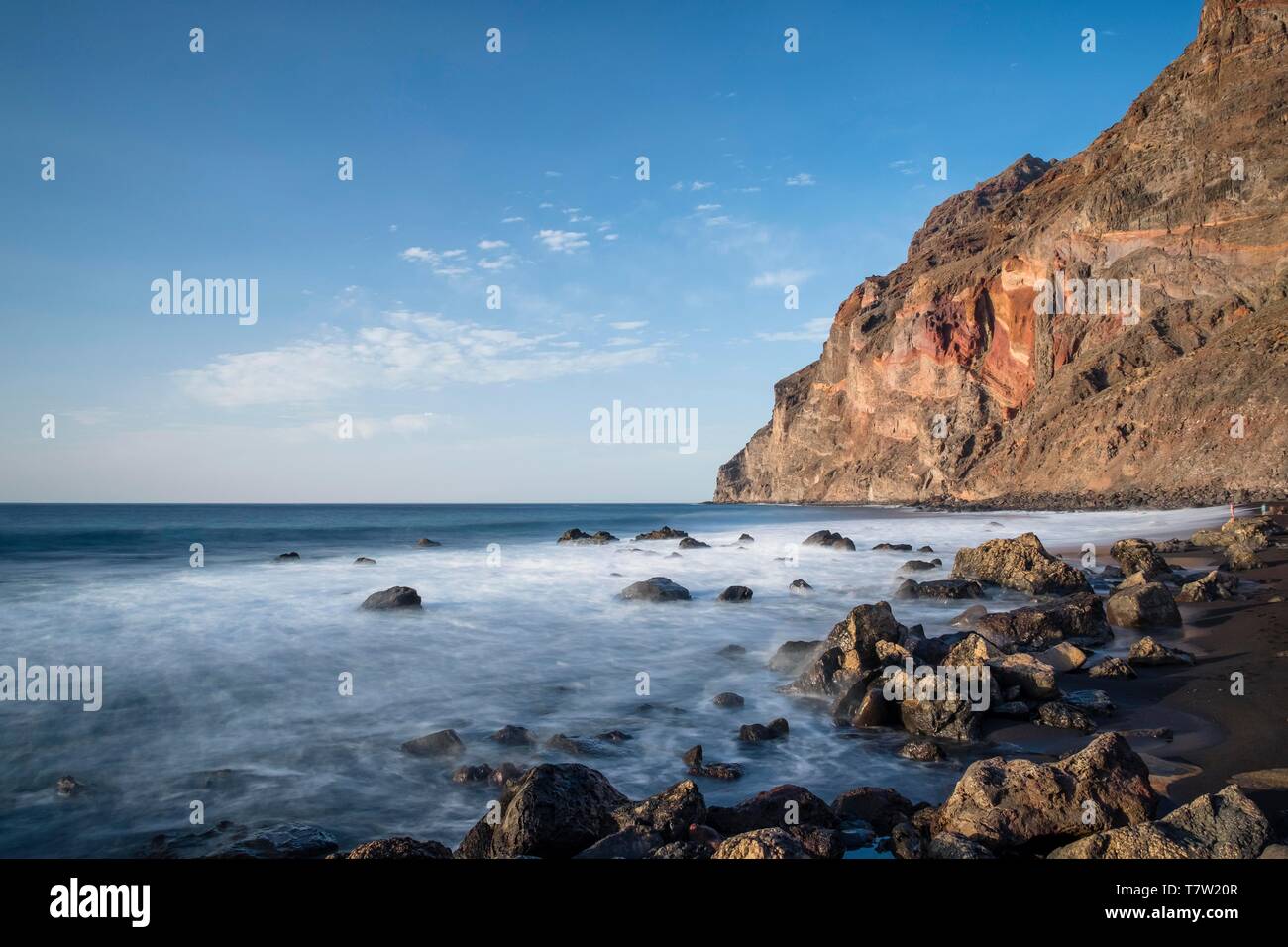 Schwarz felsigen Strand, Playa del Ingles, Valle Gran Rey, La Gomera, Kanarische Inseln, Spanien Stockfoto