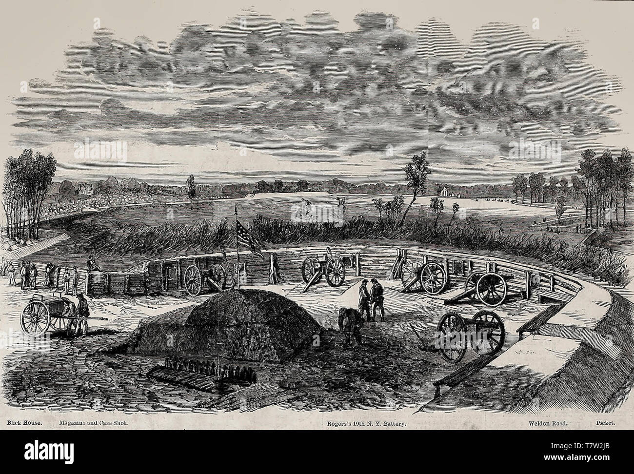 Die Belagerung von Petersburg - Blick auf den Grant's Position auf dem Weldon Eisenbahn, aus der Mitte der Linie links suchen - Amerikanischer Bürgerkrieg, 1864 Stockfoto
