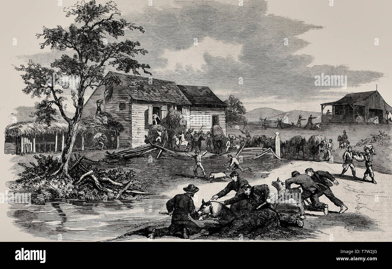 Der Krieg auf der oberen Potomac - Allgemeine Wilson's Kavallerie der Nahrungssuche an der Selden Immobilien, Clarke County, Virginia - Amerikanischer Bürgerkrieg, 1864 Stockfoto