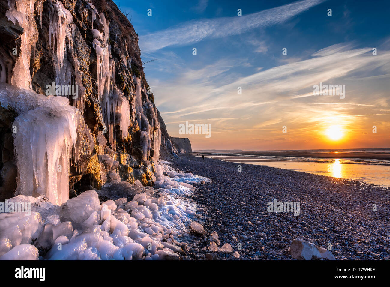 Klippen von Cap Blanc-Nez im Winter, Frankreich, Pas de Calais Stockfoto