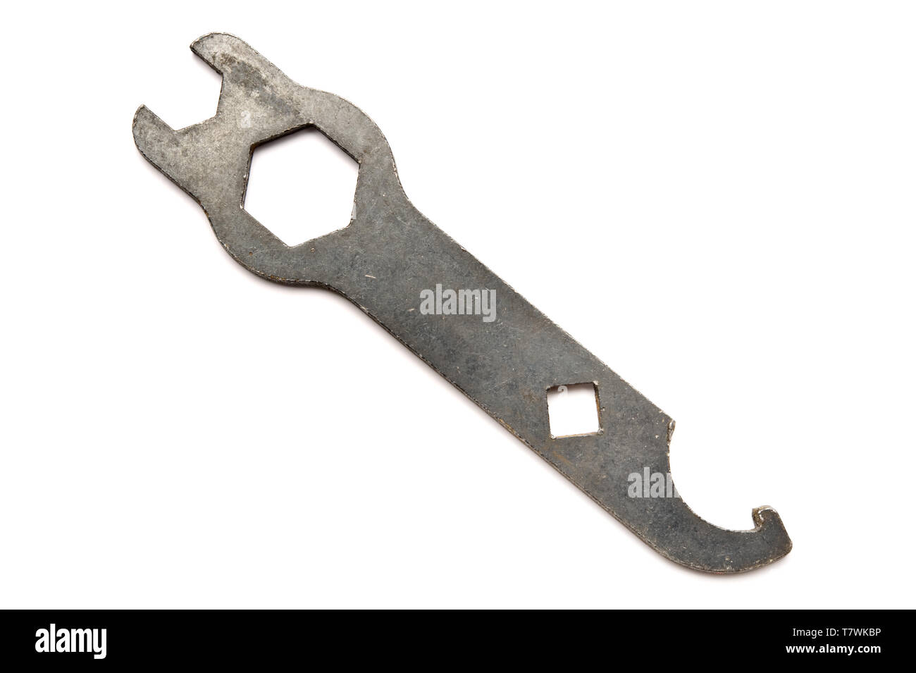 Alte Schlüssel auf weißem Hintergrund. Stockfoto