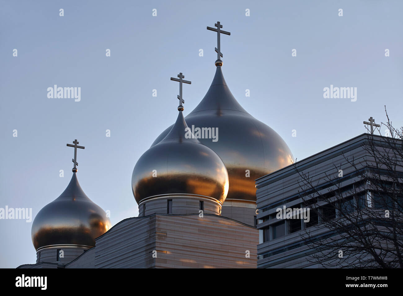 Frankreich, Paris, Kuppeln der Heiligen Dreifaltigkeit Kathedrale (russisch-orthodoxen Geistlichen und kulturellen Zentrum) Stockfoto