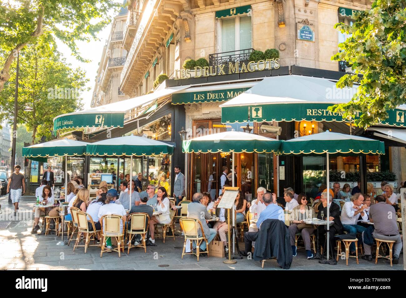 Frankreich, Paris, Saint Germain-des-Prés district, Deux Magots Restaurant Stockfoto