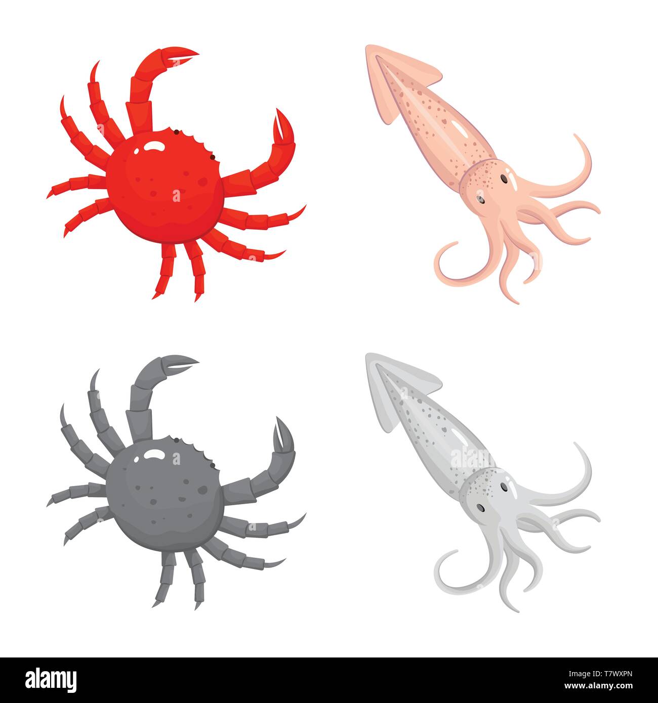 Krabben, Tintenfisch, Shell, Squid, Rot, Tentakel, Schalentiere, Monster, Strand, Kreatur, Fisch, Riese, Wasser, Kraken, Tentakeln, Langusten, frisch, Restaurant, Markt-, Marine-, Lebensmittel-, Meer, Fisch, gesund, Produkt, Ozean, Set, Vector, Icon, Illustration, isoliert, Sammlung, Design, Element, Grafik, Zeichen, Vektor, Vektoren, Stock Vektor